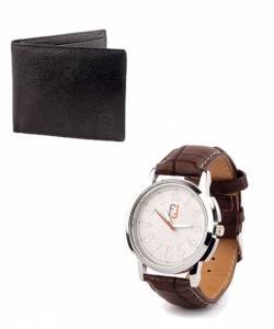 Fidato Leather wallet + brown strap watch